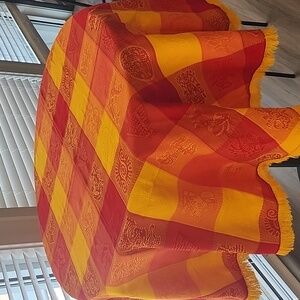 Vibrant Red and Yellow Rpund 56" Table Cloth Cover Checkered Aztec